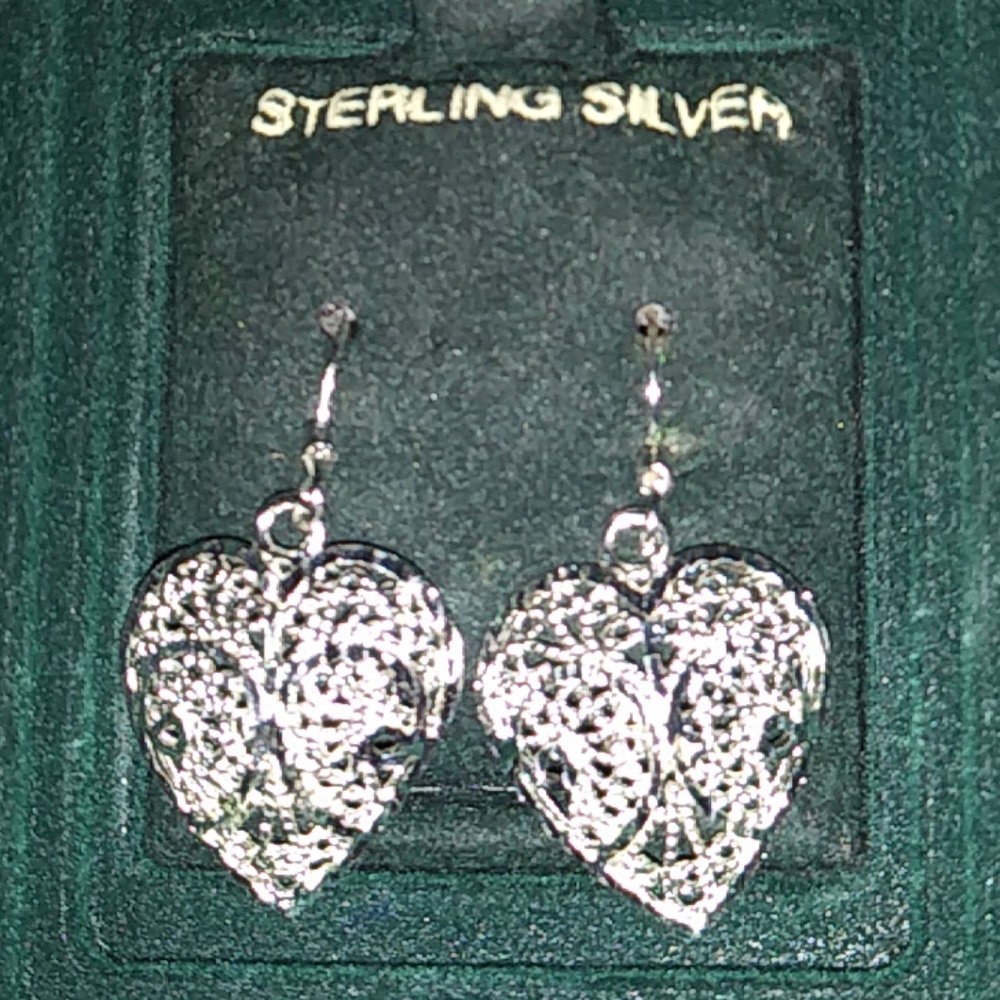 Laser Cut Sterling Silver Heart Shaped Earrings Pierced